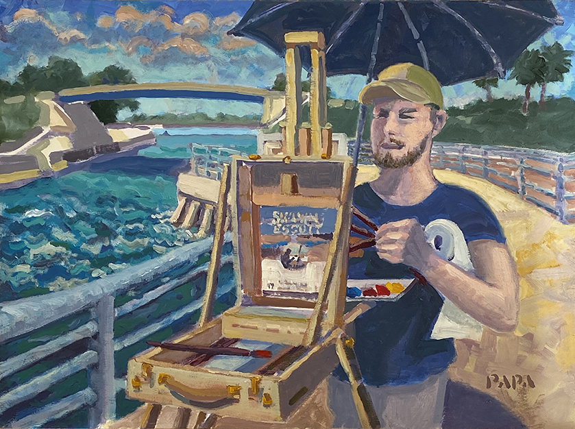 Artist Shawn Escott painting at the Boynton Inlet